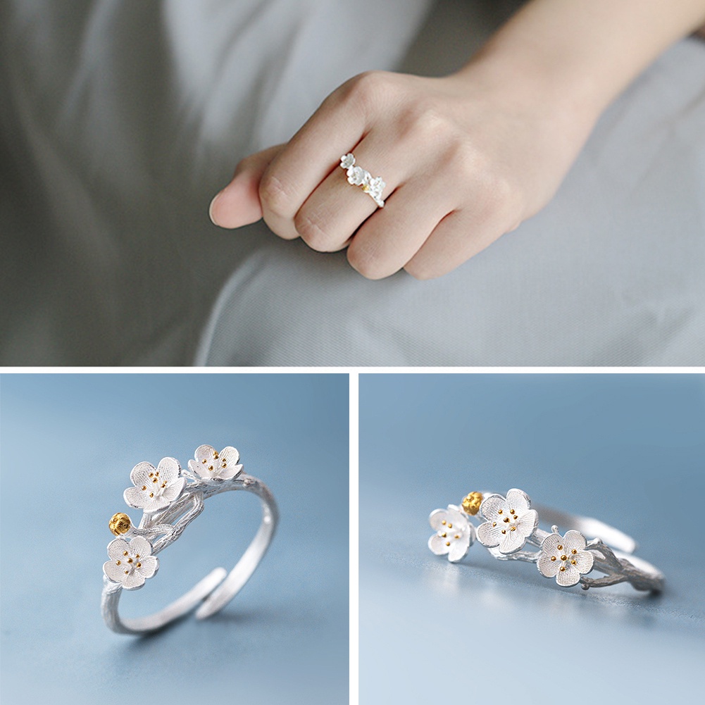 Hu Hu Hu Hu Hu Alat Bantu Pasang Kacamata♡ Cincin Model Terbuka Desain Bunga Plum Blossom Handmade Adjustable Untuk Wanita