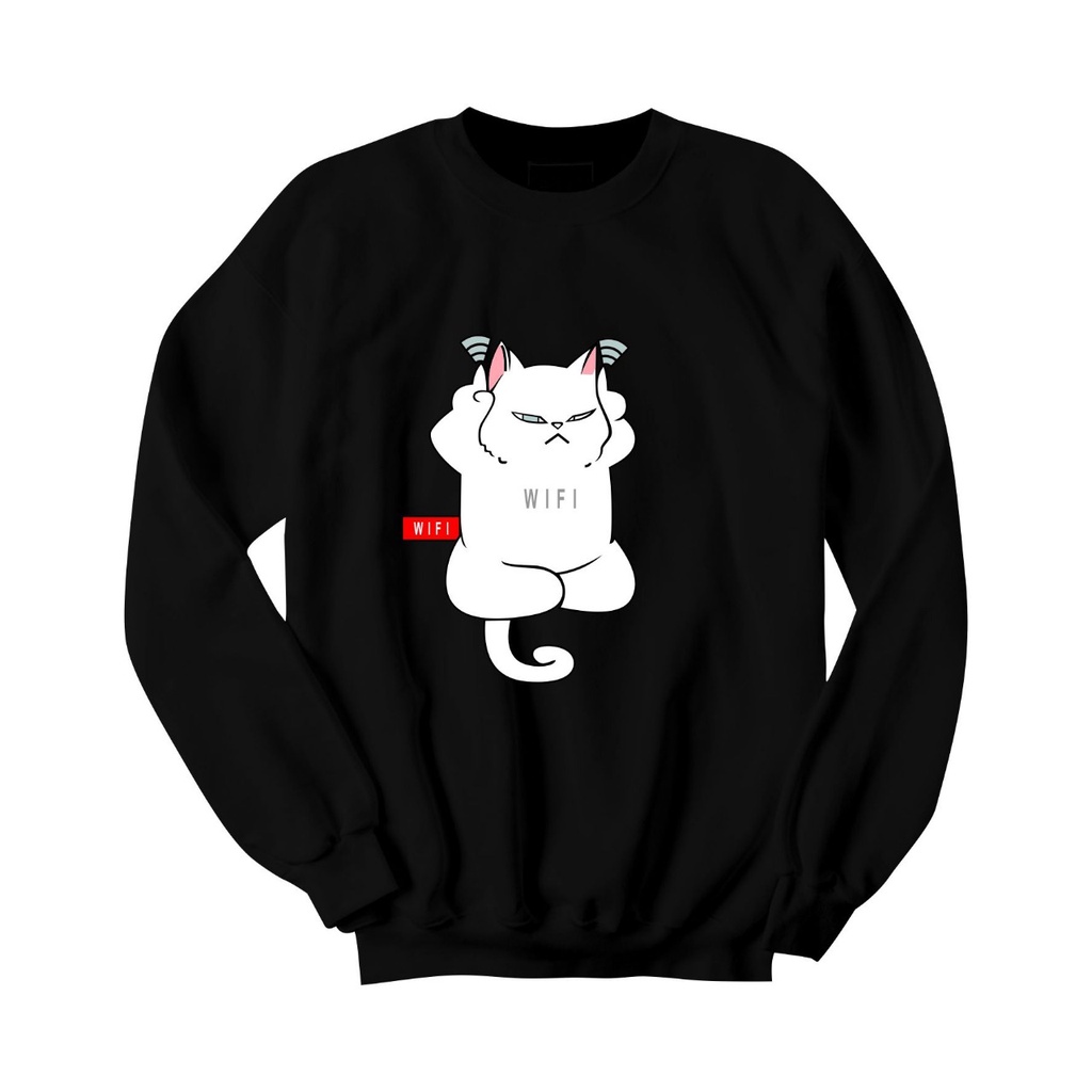 SWEATER CREWNECK CAT WIFI PRIA/WANITA FLEECE