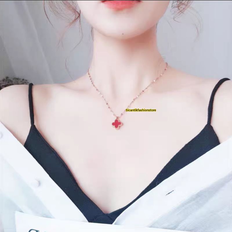 Kalung Titanium Wanita Korea Terlaris Anti Karat Selamanya Kalung Wanita Liontin Lvv/bunga Semanggi Kalung Titanium Gold Anti Karat Kata Maca