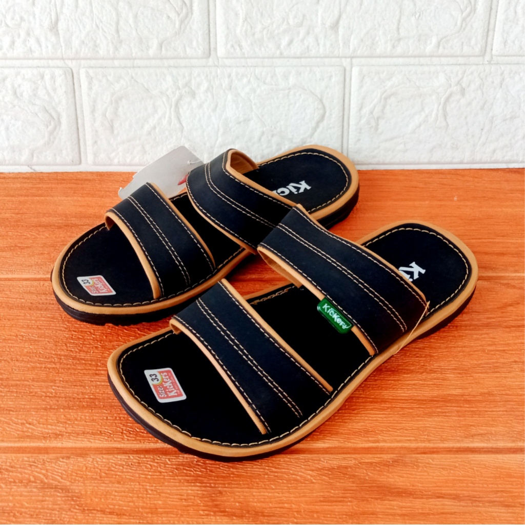 Sandal Anak Laki-Laki Selop 2 Band Kickers Pro VULGO Size 28-37 Hitam