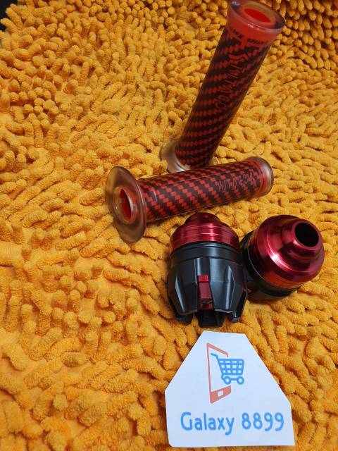 Handgrip karbon kitaco + Jalu As roda depan merah universal