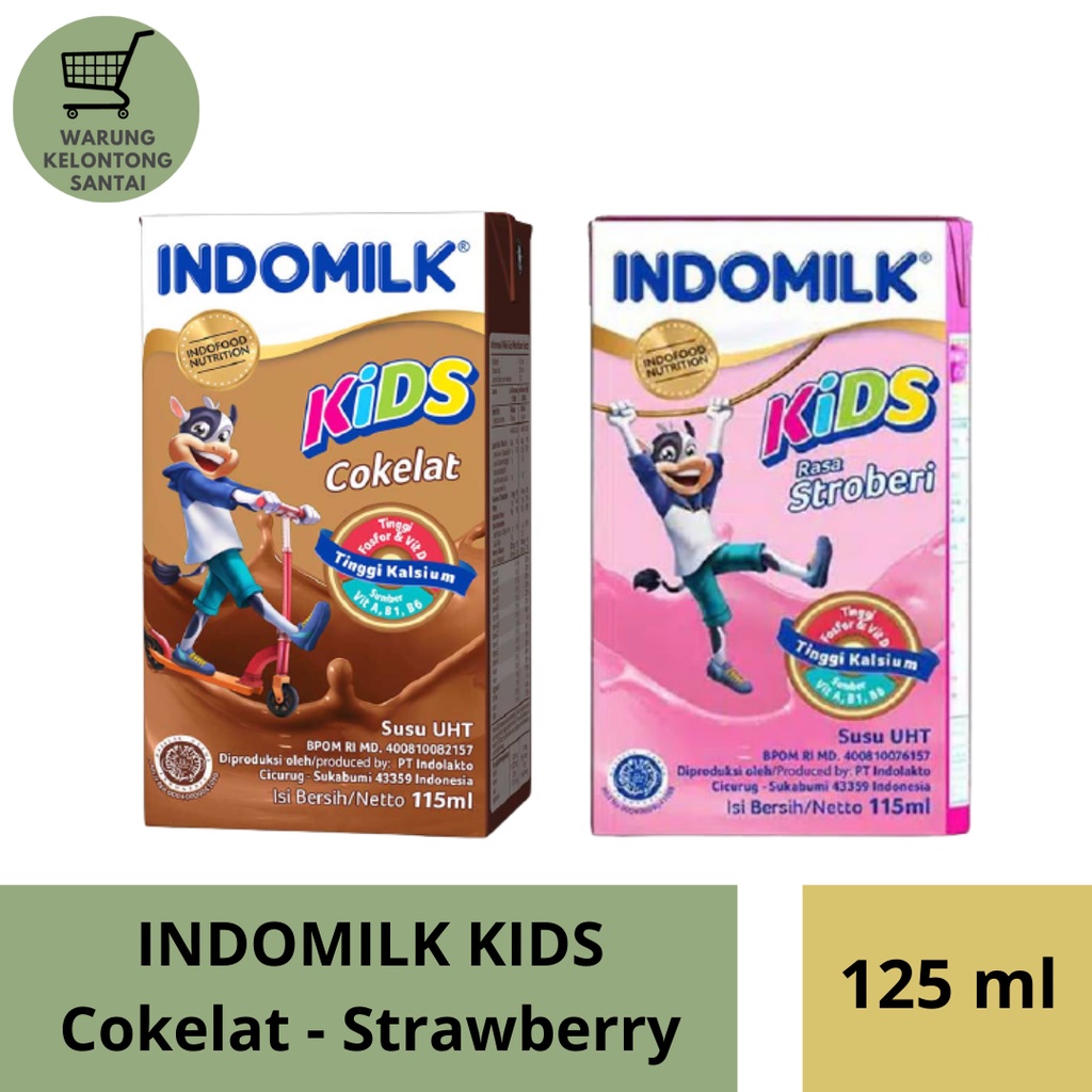 

INDOMILK KIDS Susu UHT 125ml Rasa Cokelat - Strawberry