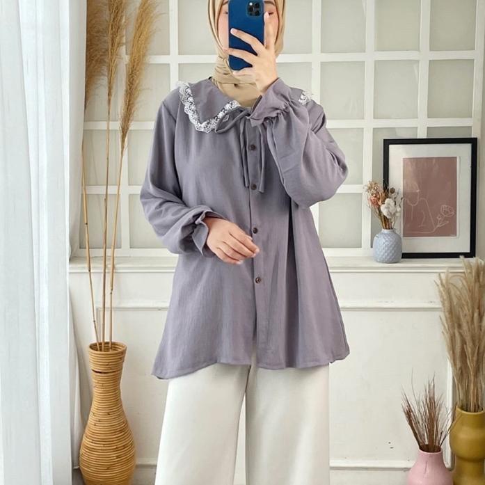 *Banyak Peminat* BLOUSE RAYON CRINKLE 387 ATASAN JUMBO KANCING BUSUI KERAH KERJA NGANTOR CASUAL SANT