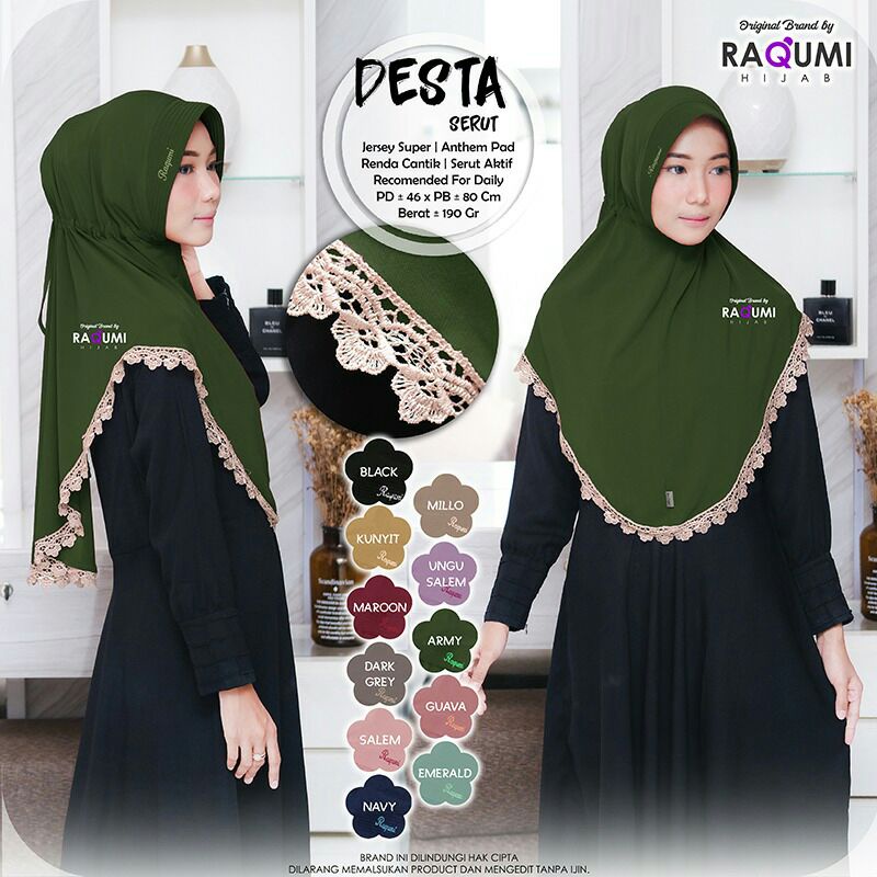 Hijab Instant Terbaru Desta Serut Original Raqumi