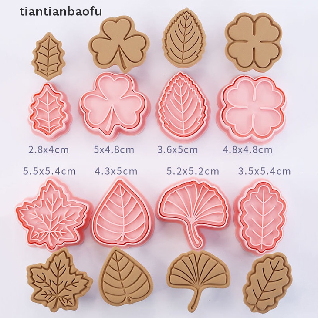 8pcs / set Cetakan Pemotong Kue / Biskuit Bentuk Daun 3D