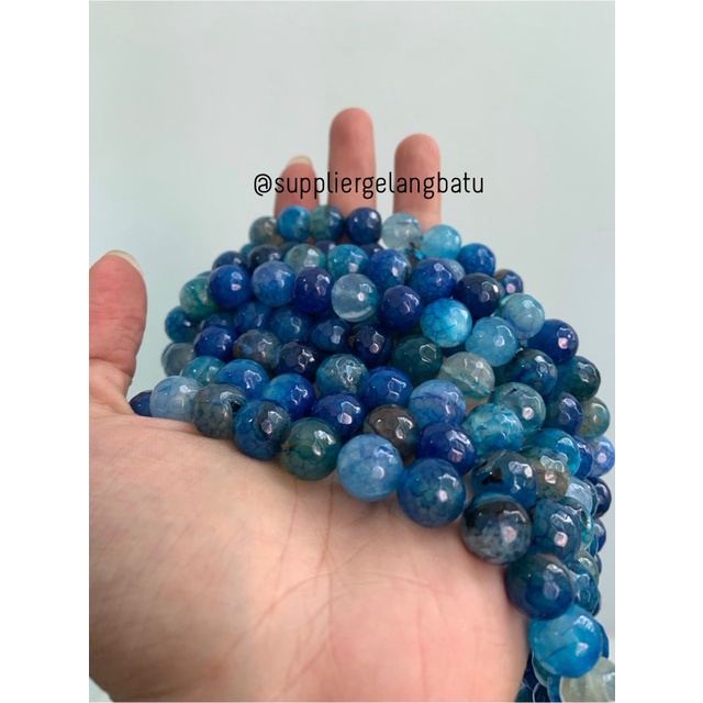 batu alam AQUAMARINE SERAT BIRU TUA FACETED 12mm BLUE cutting STONE