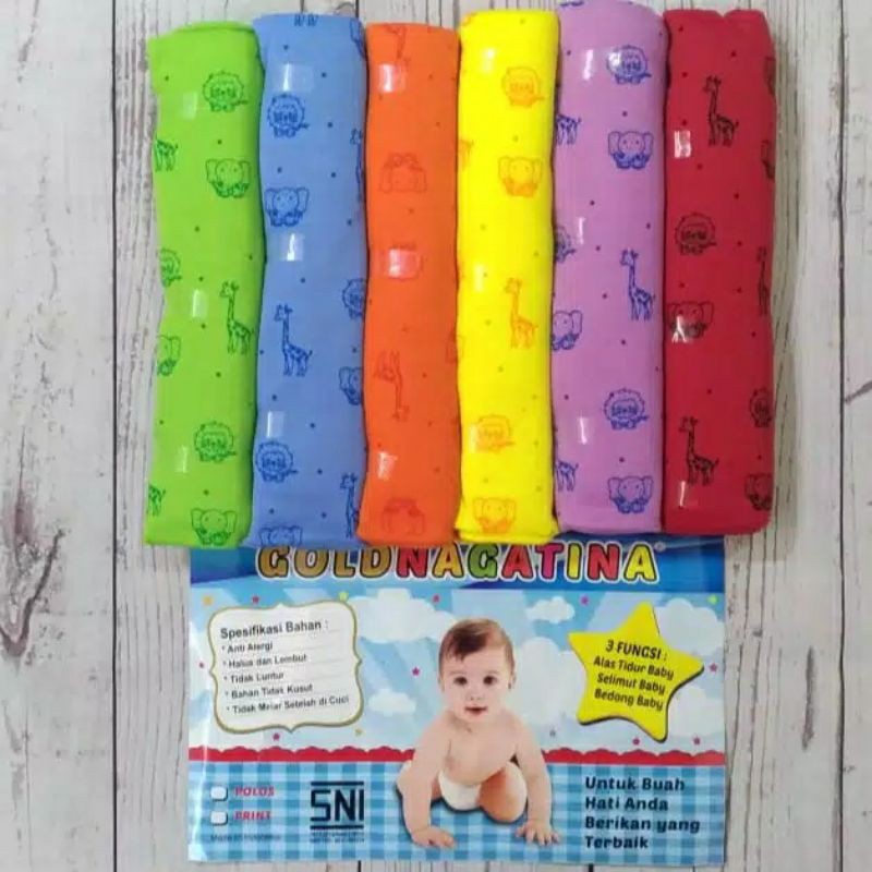 6in1 Bedong Bayi Goldnagatina Rainbow Pelangi motif Boneka Kecil / Dot uk 90x100 bahan lembut  dan halus