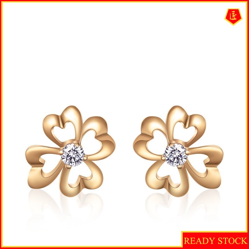 [Ready Stock]Fashion 18K Rose Gold Diamond Flower Stud Earrings