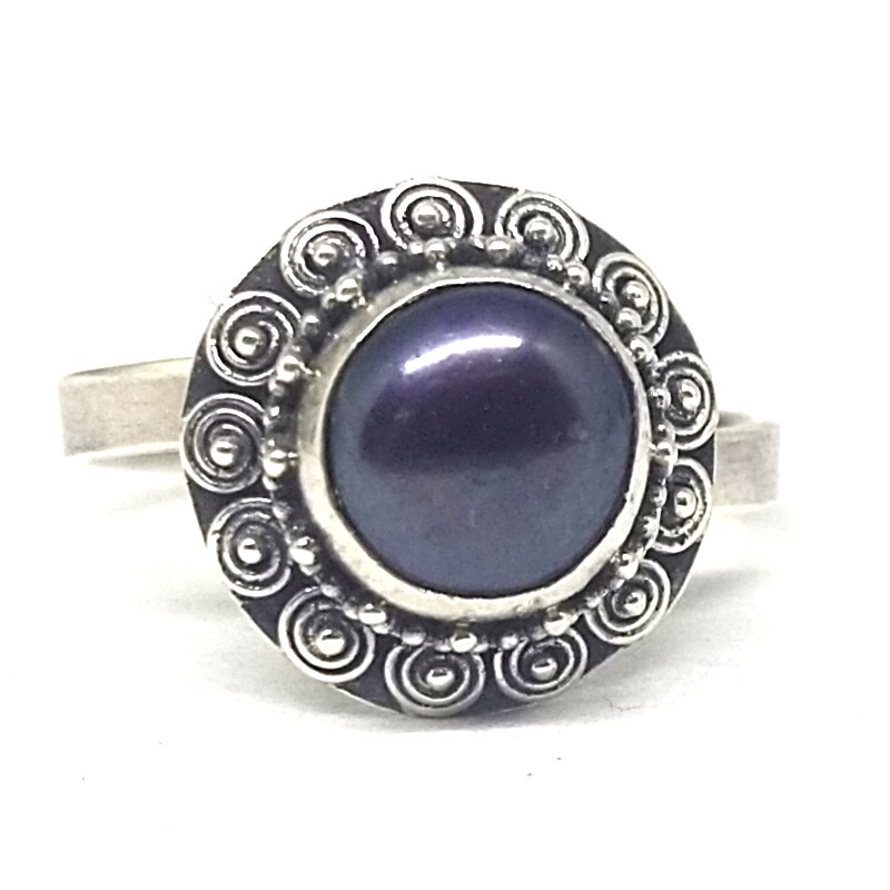 Cincin Ring Perak Silver Bali Ukir Bun Jawan Kawat Mutiara Hitam bunga Asli 925 Etnik