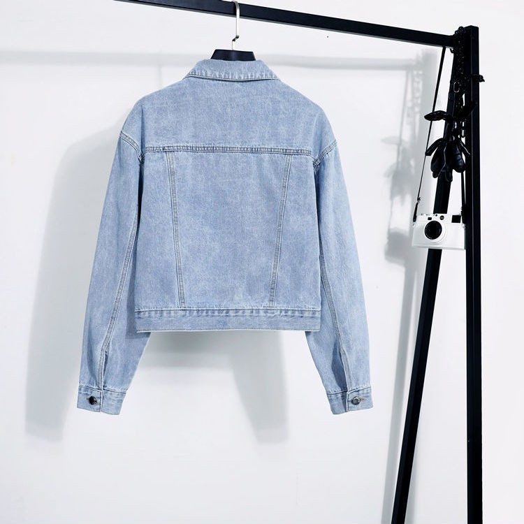 2021 Happy Camp Zhao Liying jaket denim biru yang sama wanita baru longgar Lengan panjang pendek