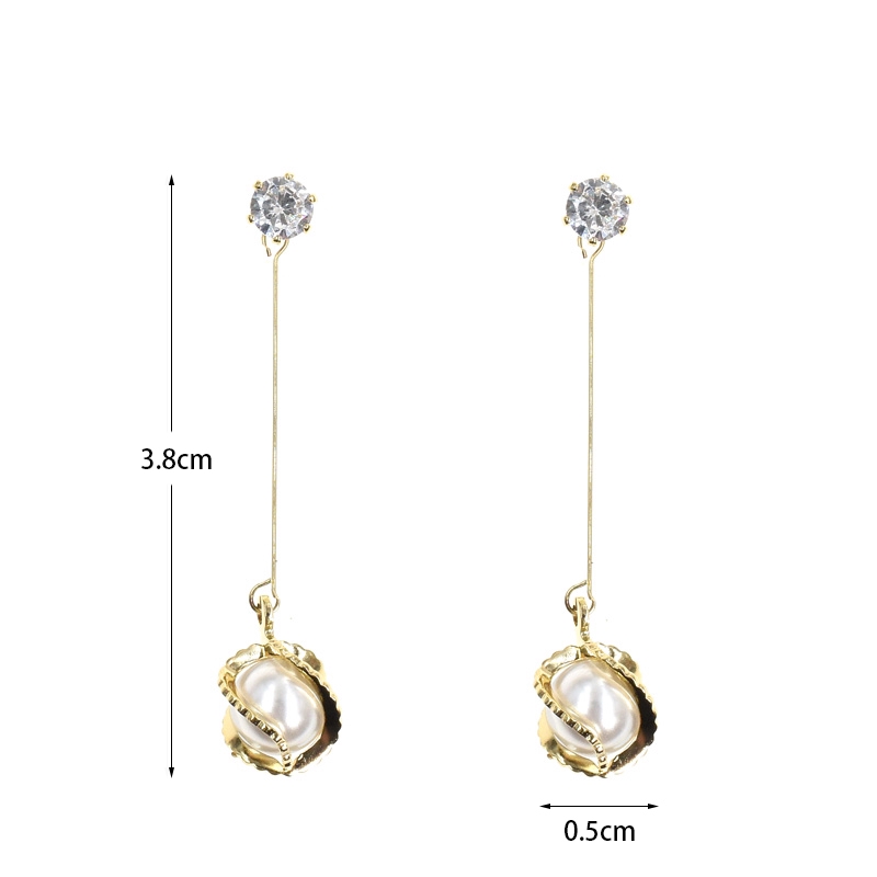 Anting Tusuk Minimalist Panjang Pearl Berlian Earrings Untuk Wanita