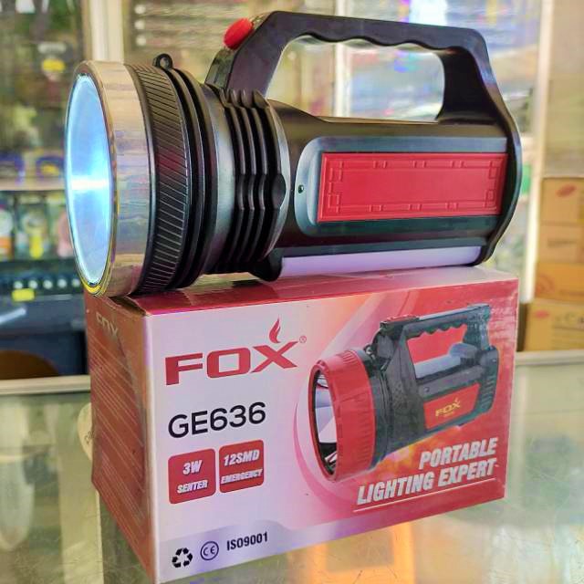 Senter Fox handy terang fox 636 3 Watt + Emergency Lamp 12SMD - Portable Lighting Expert FOX GE 636