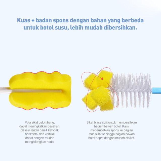 Sikat Sponge Pembersih Dot Botol Susu Bayi dan Gelas 6 in 1 / Sikat botol bayi