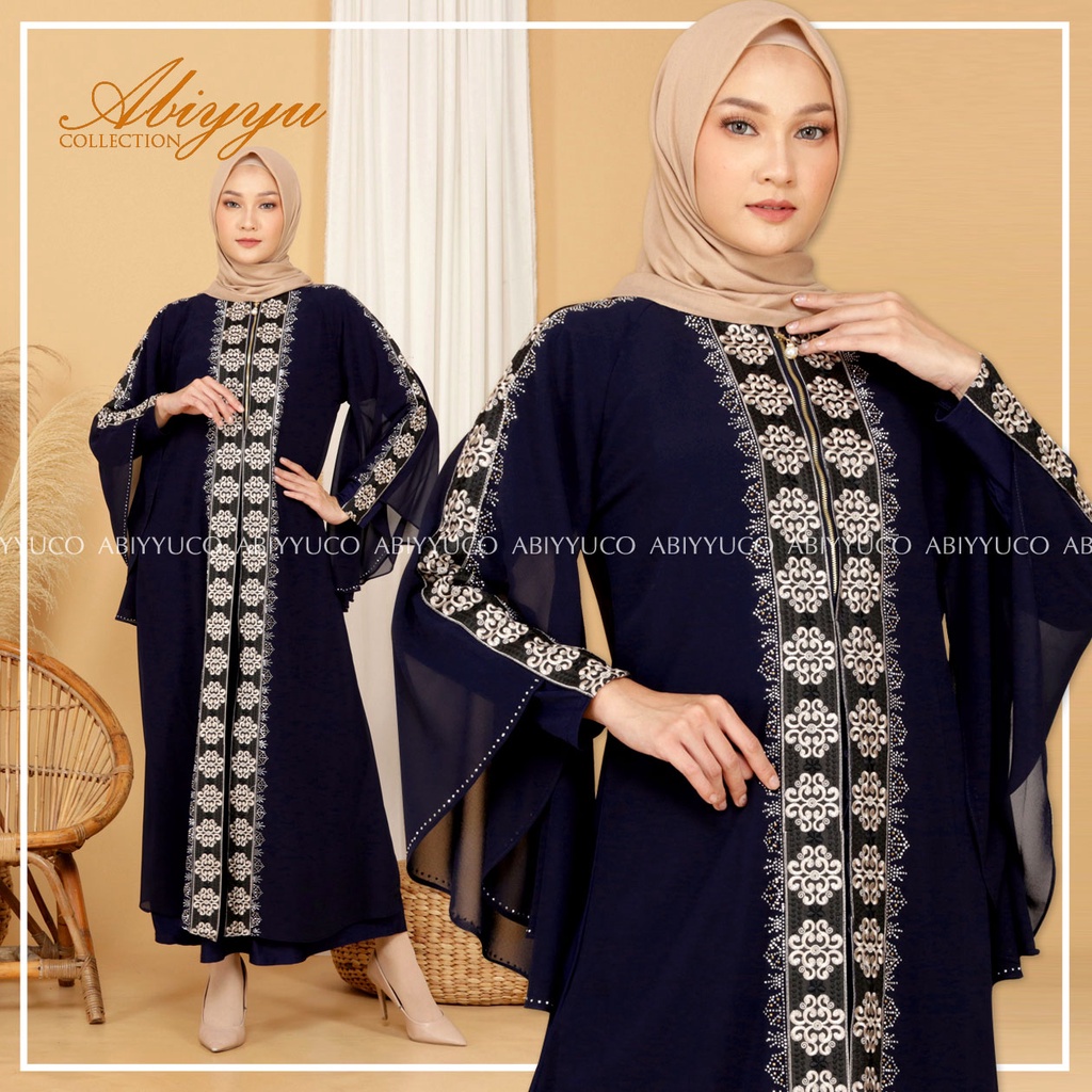 Abiyyuco TA9009 | Gamis Abaya Turkey Busui Turki Hitam dan Warna Warni Turkiy Jersey Mix Ceruty Terbaru Mewah