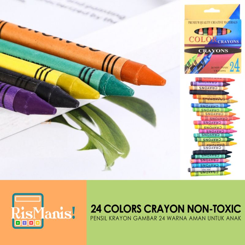 24 COLORS CRAYON NON-TOXIC - 1 Set Krayon 24 Warna Warni Lengkap Pensil Anak Menggambar Mewarnai