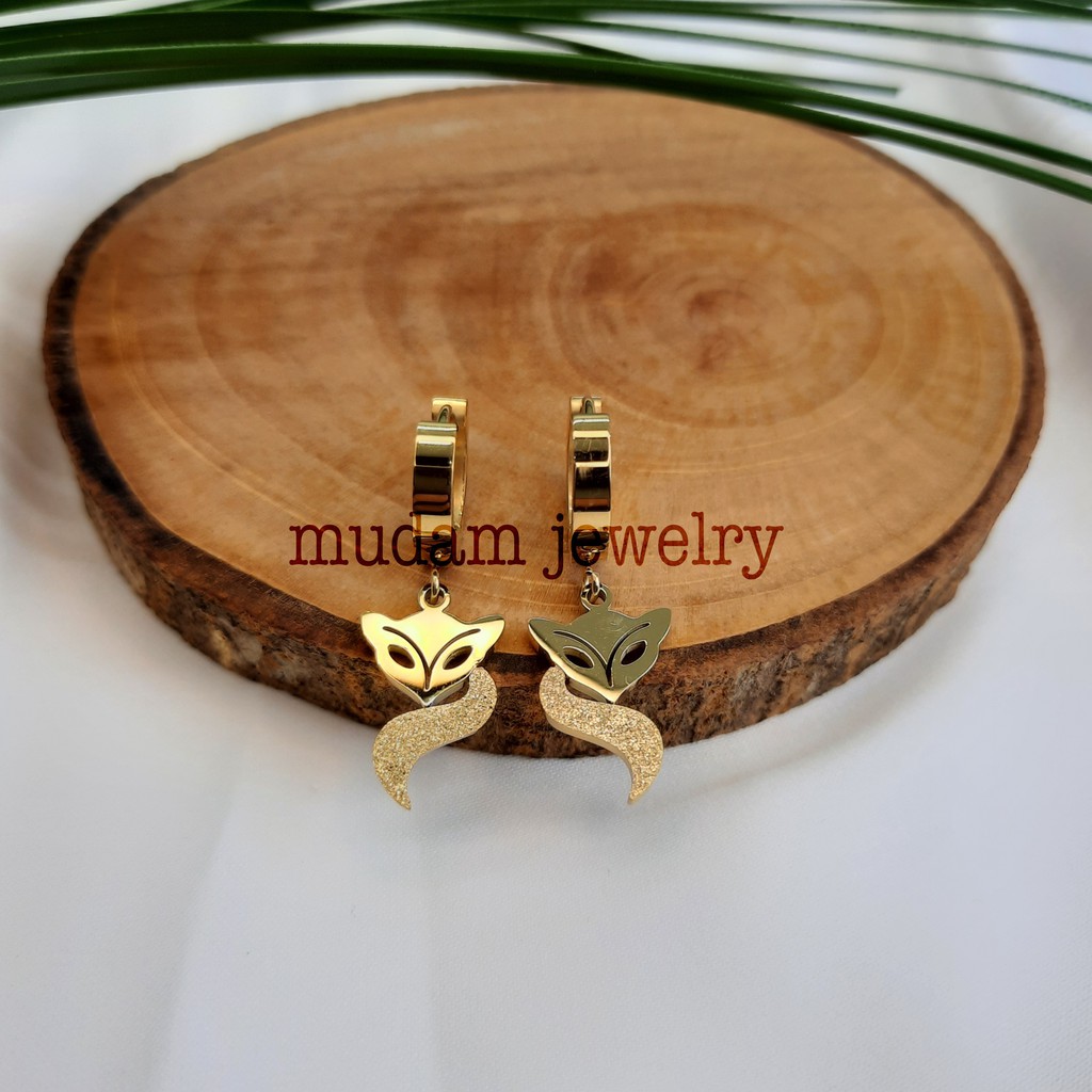 Anting Jepit Titanium Fox ( Rubah ) Tersedia Warna Rosegold, Gold dan silver