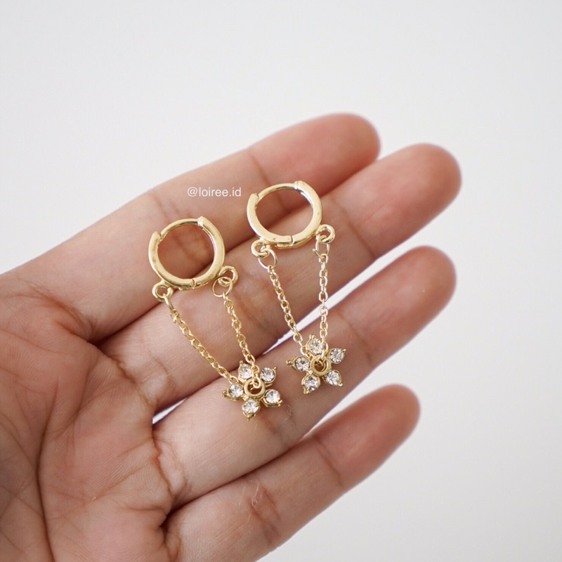 SOLA | Gold&amp;Pearl Collection - Gold Plated Hoop Drop Earrings - Anting Tusuk Wanita Korea