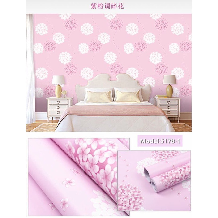 Wallpaper Wall Stiker Dinding Motif Bunga Sakura Warna Putih Dan Pink Ukuran 10m x 45cm