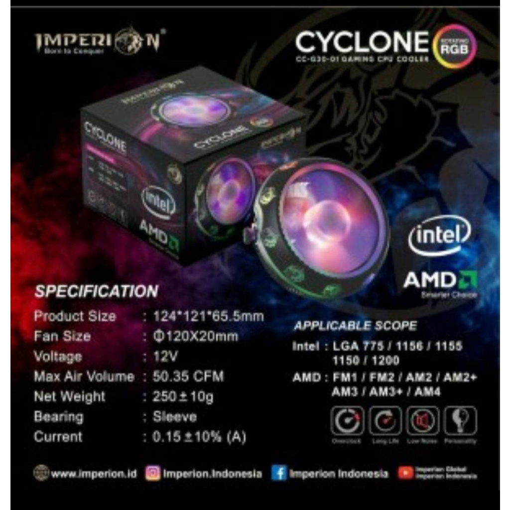 Fan Processor Prosesor Gaming LED RGB Intel AMD Imperion CYCLONE RGB original