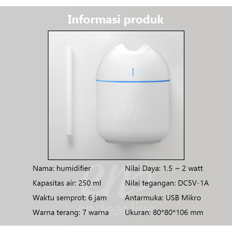 [endear]100% ORI Humidifier 250ML Essential Oil Diffuser Aroma Terapi Pengharum Ruangan-4