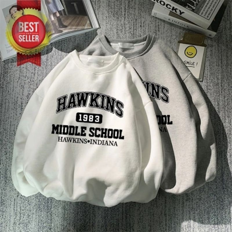 [BISA COD] Crewneck Jaket Hoodie Sweater Pria & Wanita Tebal Hawkins 27