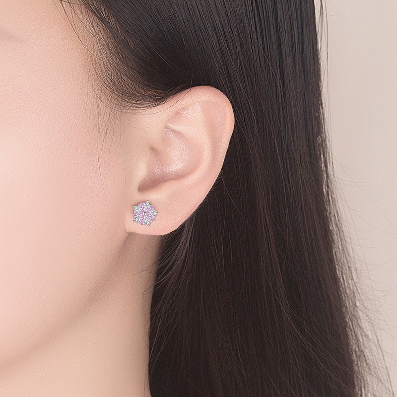 925 Perak Lucu Anting-Anting Anting-Anting Gaya Korea Wanita Ungu Jantung-Berbentuk Bulat Perhiasan Sederhana