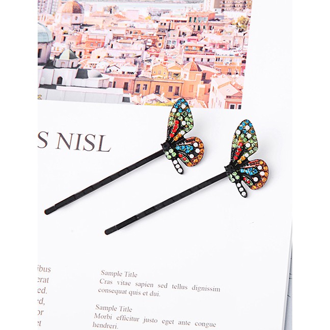 LRC Jepit Rambut Fashion Color Butterfly-studded Hair Clip F6017X