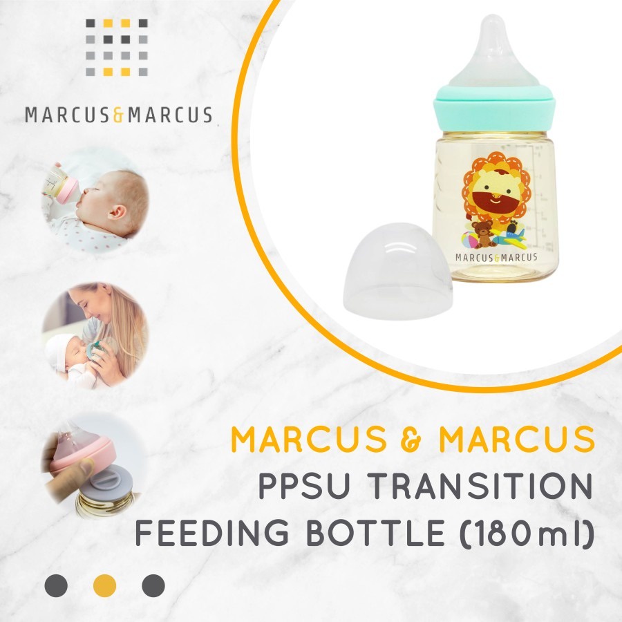 Marcus &amp; Marcus - PPSU Transition Feeding Bottle (180ml) - Lion Blue