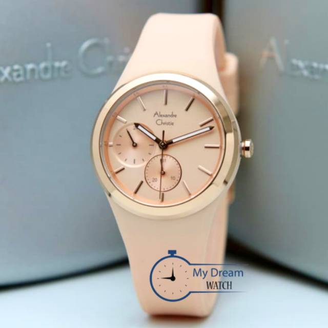 alexandre christie AC 2663BF Peach jam tangan alexander cristie wanita original rubber