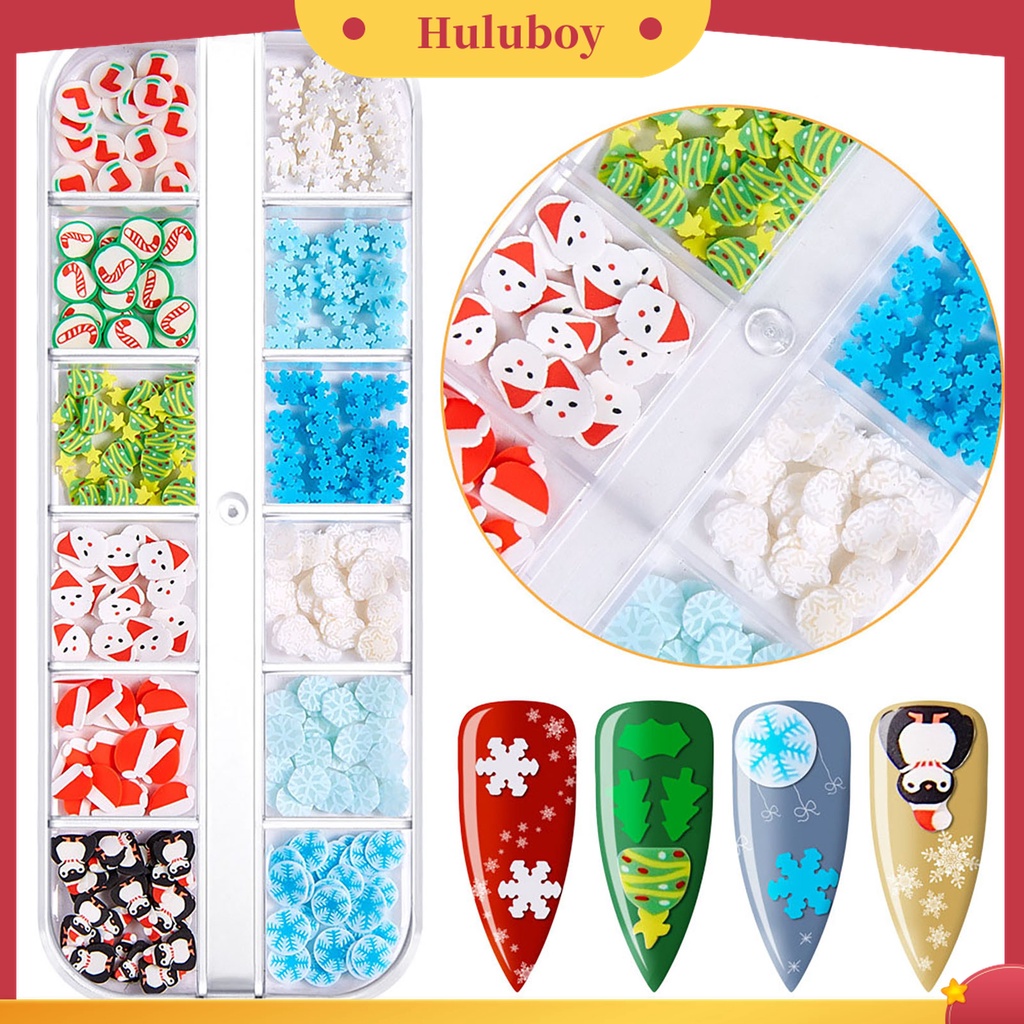 Huluboy Huluboy♡ 1 Kotak Dekorasi Nail Art 3D Bahan Polimer Desain Natal Untuk Wanita