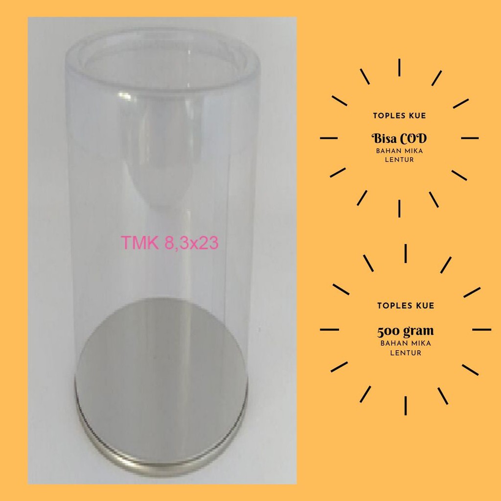 Tabung Mika Alas Kaleng D8,3xT23= 12pcs Toples tempat keripik kue kering souvenir cantik