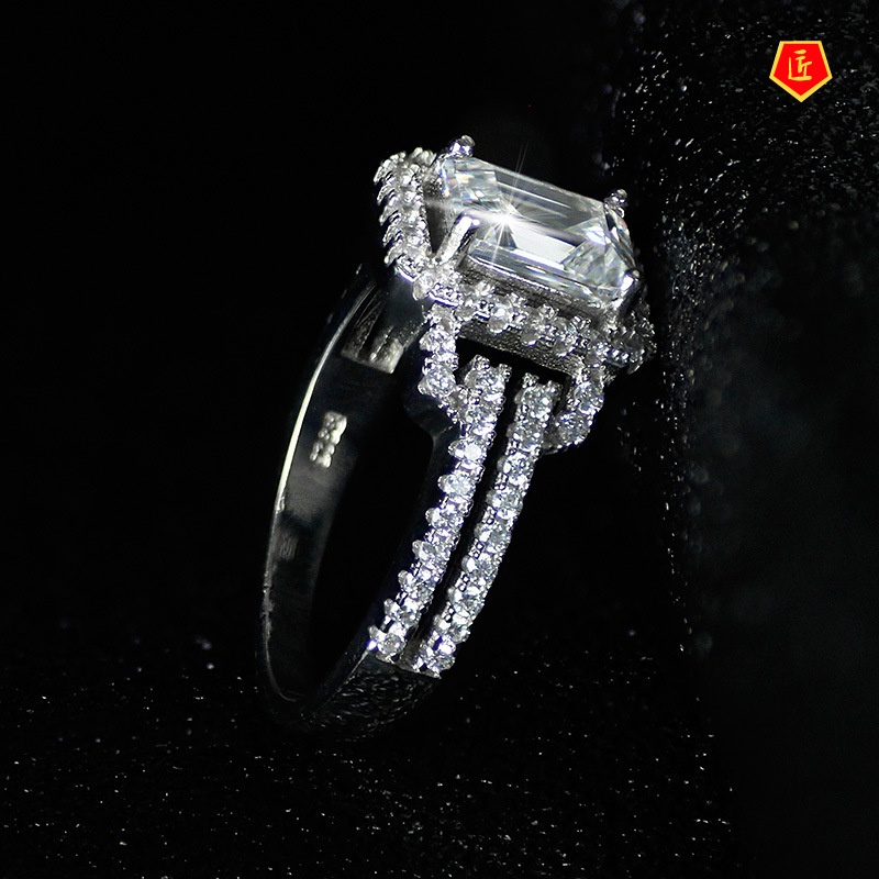 [Ready Stock]New Micro-Inlaid Bright Square Diamond Ring for Women