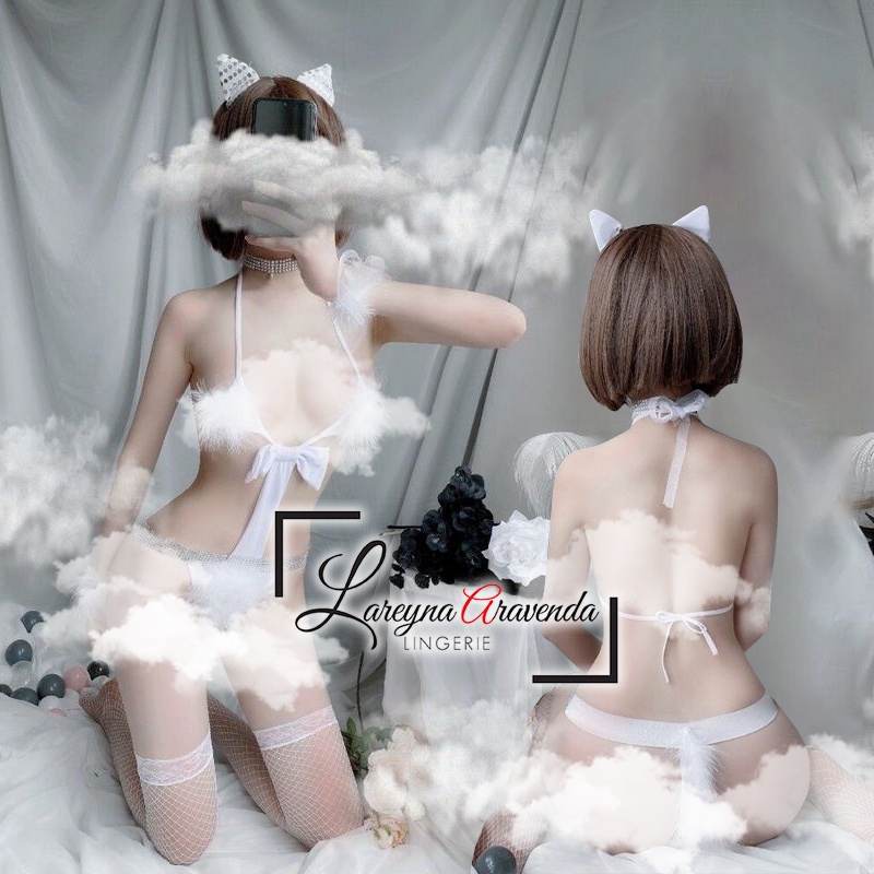 Set Lingerie Seksi + Bando Seksi Model Charming White Cat LG212