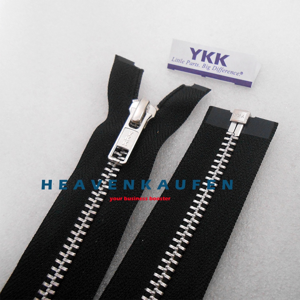 Resleting Zipper YKK Type Gigi Besi Metal 35 cm Atau 14 inch Hitam Silver Open - End Buka - Lepas