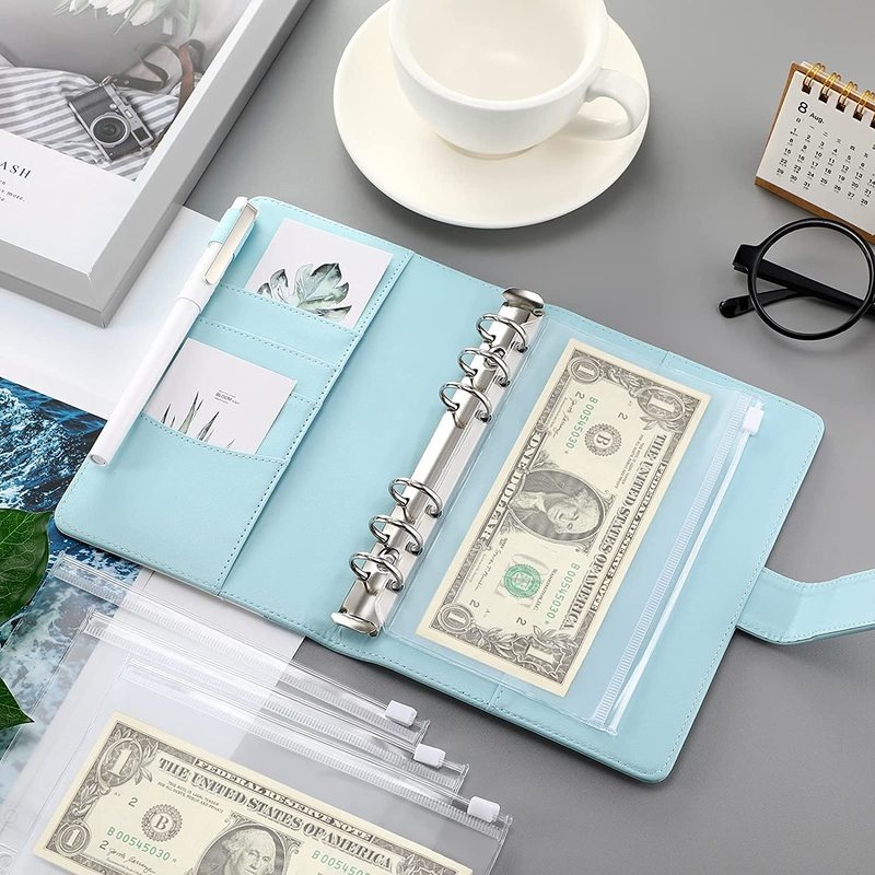 6 Budget Binder Money Organizer for Cash, Portable Money Saving Binder, Binder Cover with Zipper Pockets, Colorful Dividers