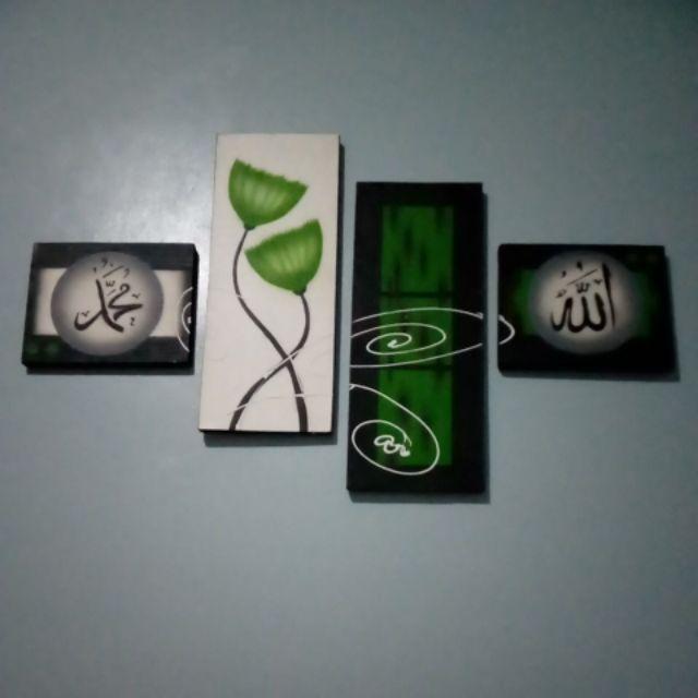 Lukisan Kaligrafi Abstrak Bunga Ss55 Hijau Hiasan Dinding Dekorasi Rumah