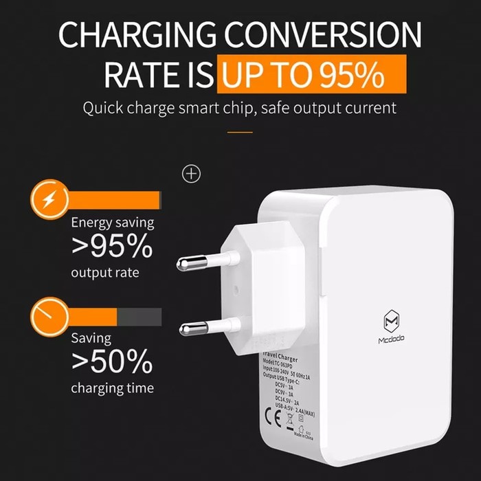 Original McDodo PD QC 3.0 Ultra Fast Charger 3 Port 41 W 2.4 A Iphone 8 Plus Iphone 8 Iphone  X