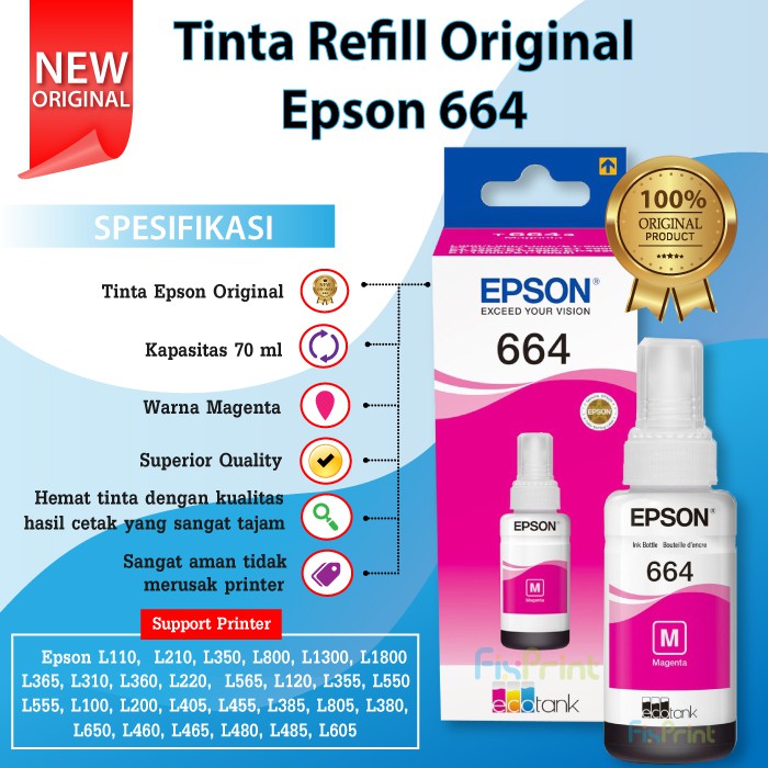 Tinta Printer Epson Original L355 L350 L360 L365 L455 L550 L555 L565 B21