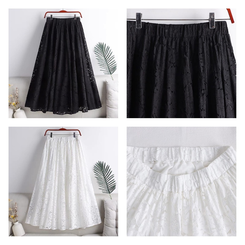 NEYSA LACE SKIRT | Bawahan Rok Brukat Panjang Wanita Remaja Korean Style Kekinian | Rok Muslim Panja