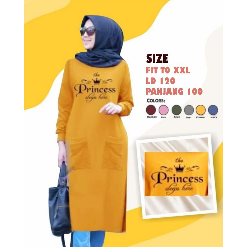 C18 Tunik Princess Bahan kaos rayon soft fit to XXL, Ld 120 cm Panjang 100 cm