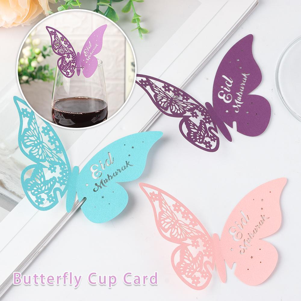 R-flower 25pcs Butterfly Cup Card Dekorasi Rumah Ramadhan Kareem Hollow Butterfly Stiker Dinding