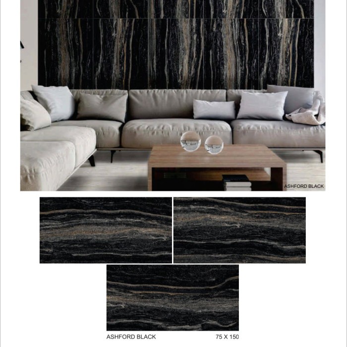 GRANIT BIG SLAB 75X150 ASHFORD BLACK GLAZED POLISH - VALENTINO GRESS