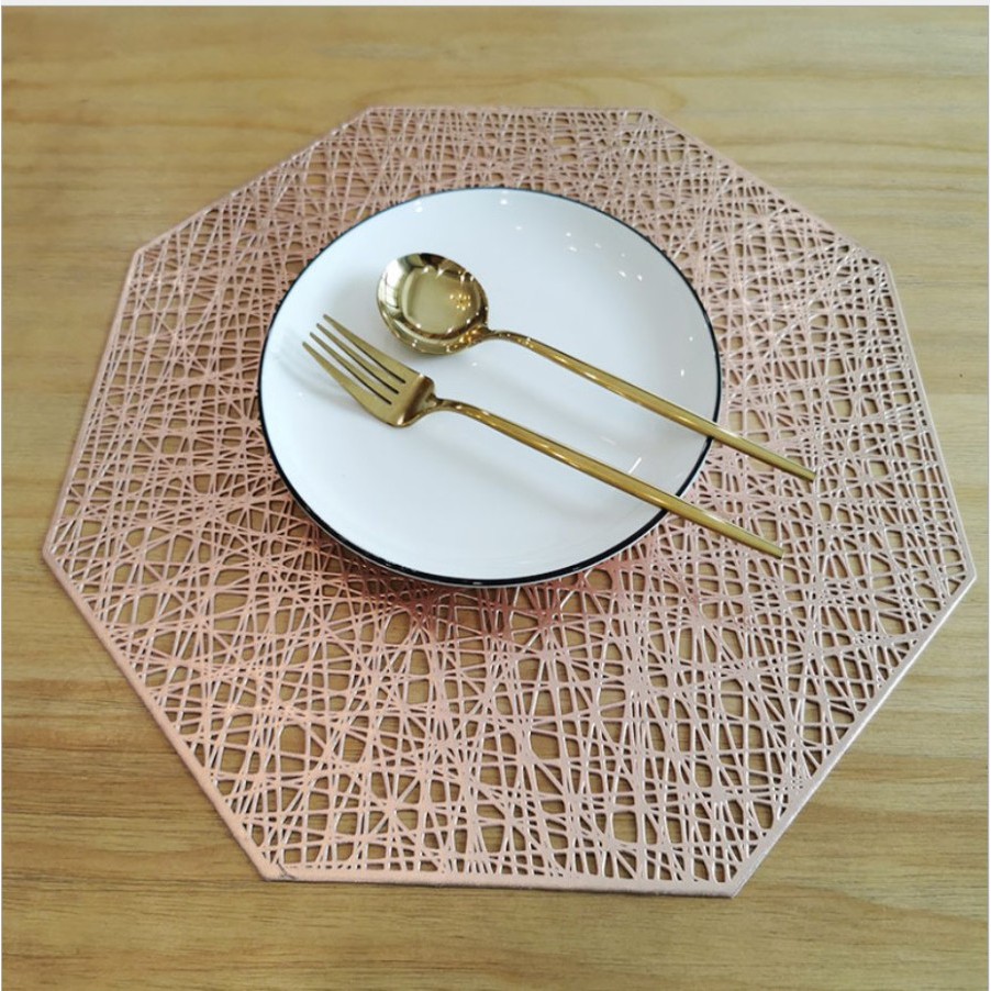 PVC Octagon Placemat / Tatakan Piring Alas Meja Makan / Tahan Panas / Dekorasi / Berkualitas