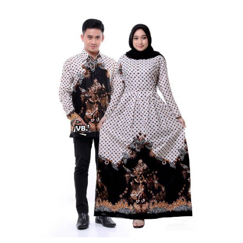 gamis dan kemeja lengan panjang Sania Ruffle Batik Couple ori Ndoro jowi / gamis batik couple murah