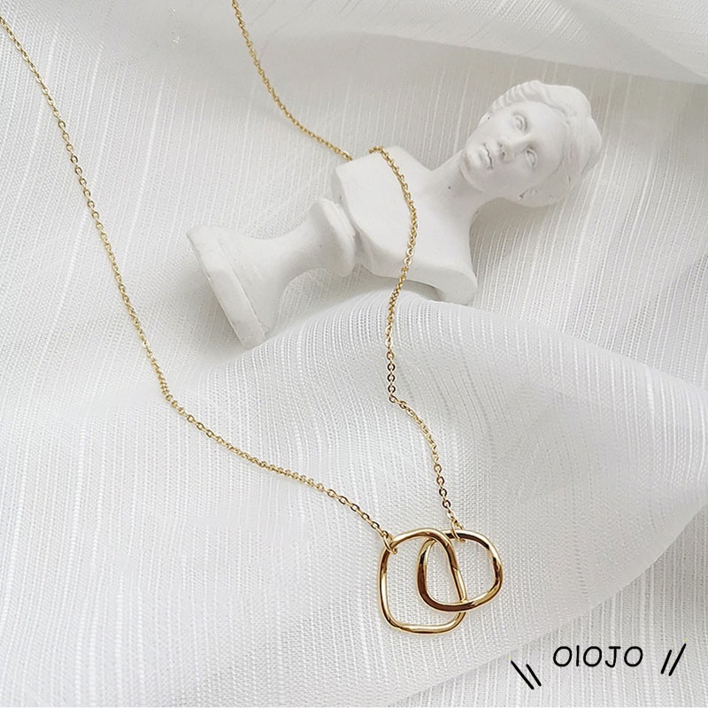 Kalung Choker Rantai Liontin Lingkaran Ganda Interlocking Gaya Korea Untuk Dekoratif - ol
