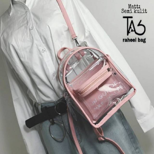 Tas ransel transparan / tas mika / tas bahu wanita / tas ransel gaya