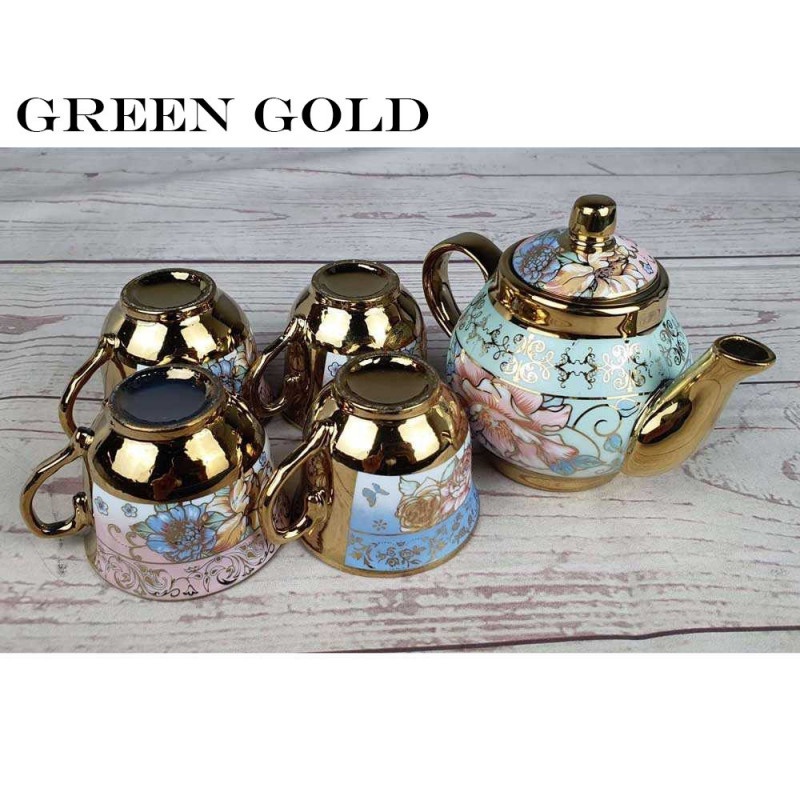 Teko Cangkir Keramik Set 4 Cups 1 Pot Tea Set Motif Bunga Eropa