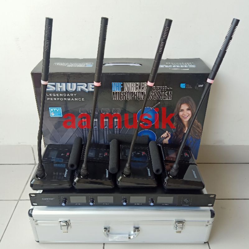 MIC MEJA WIRELESS SHURE M4 FREQUENCY UHF 4 CHANNEL MIC INCLUDE KOPER