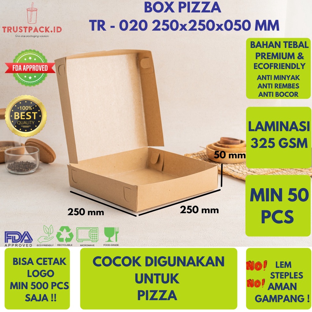 BOX DUS KARDUS KOTAK PIZZA ROTI KUE BROWNIES 25x25x5 cm KRAFT 325 GSM