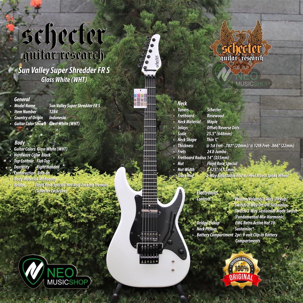 Schecter Sun Valley Super Shredder FR S Gloss White Sustainiac Guitar